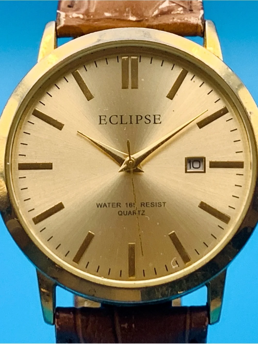 ECLIPSE Men’s Quartz Wristwatch Leather Band Date Japan Movt Working New Battery